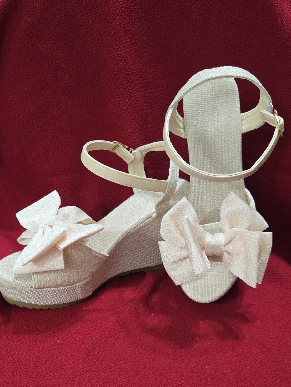 Women’s Cream Bow Wedge Sandals